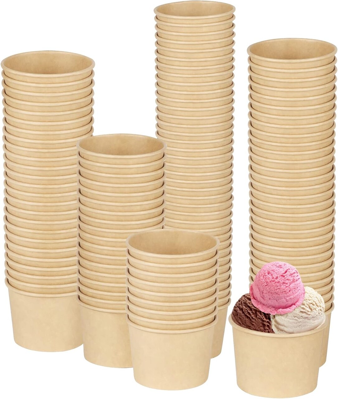 120 Packs Paper Ice Cream Cups 5 Ounce Disposable Soup Bowls Brown Dessert Bowls for Hot or Cold Food Party Supplies Treat Dessert Cups for Sundae Frozen Yogurt
